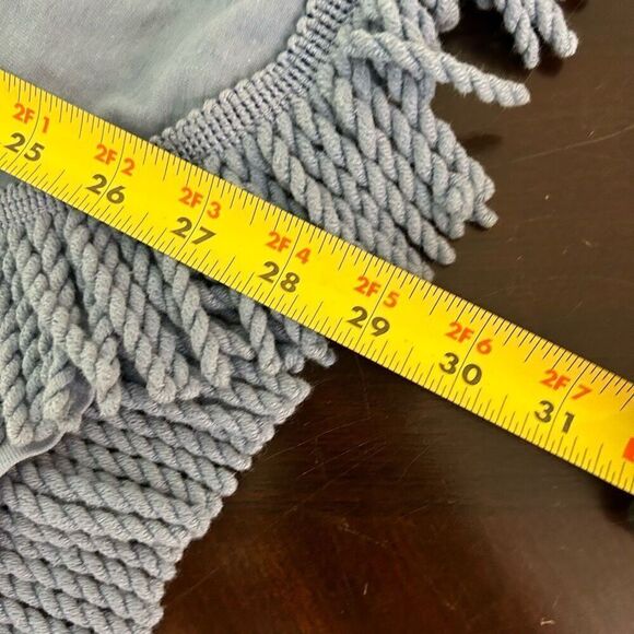 Cache Vintage Blue Fringe Open Front Festival Sleeveless Vest Cardigan One Size - Picture 12 of 13